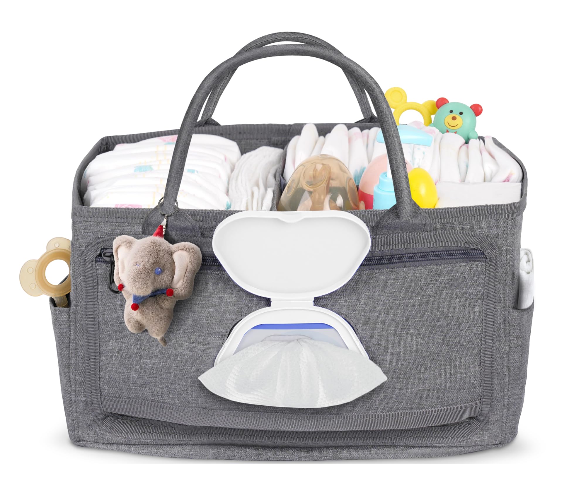 Volnamal Diaper Caddy with Wipe Dispenser One-Handed Access, Grey | Premium Diap