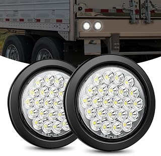 Nilight 4Inch Round Trailer Tail Light 2PCS 24LED White Back Up Reverse Lights w/Flush Mount Grommets Plugs IP67 Waterproof for 12V Truck Bus RV Camper ATV UTV