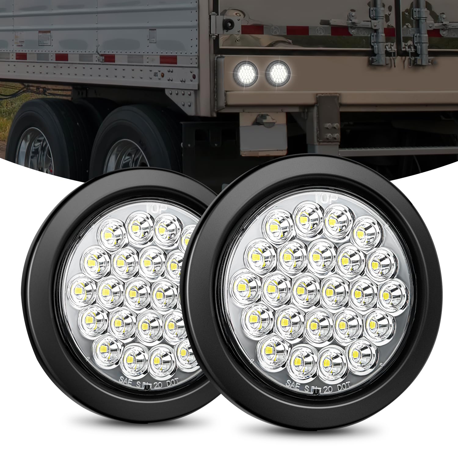 Nilight 4Inch Round Trailer Tail Light 2PCS 24LED White Back Up Reverse Lights w
