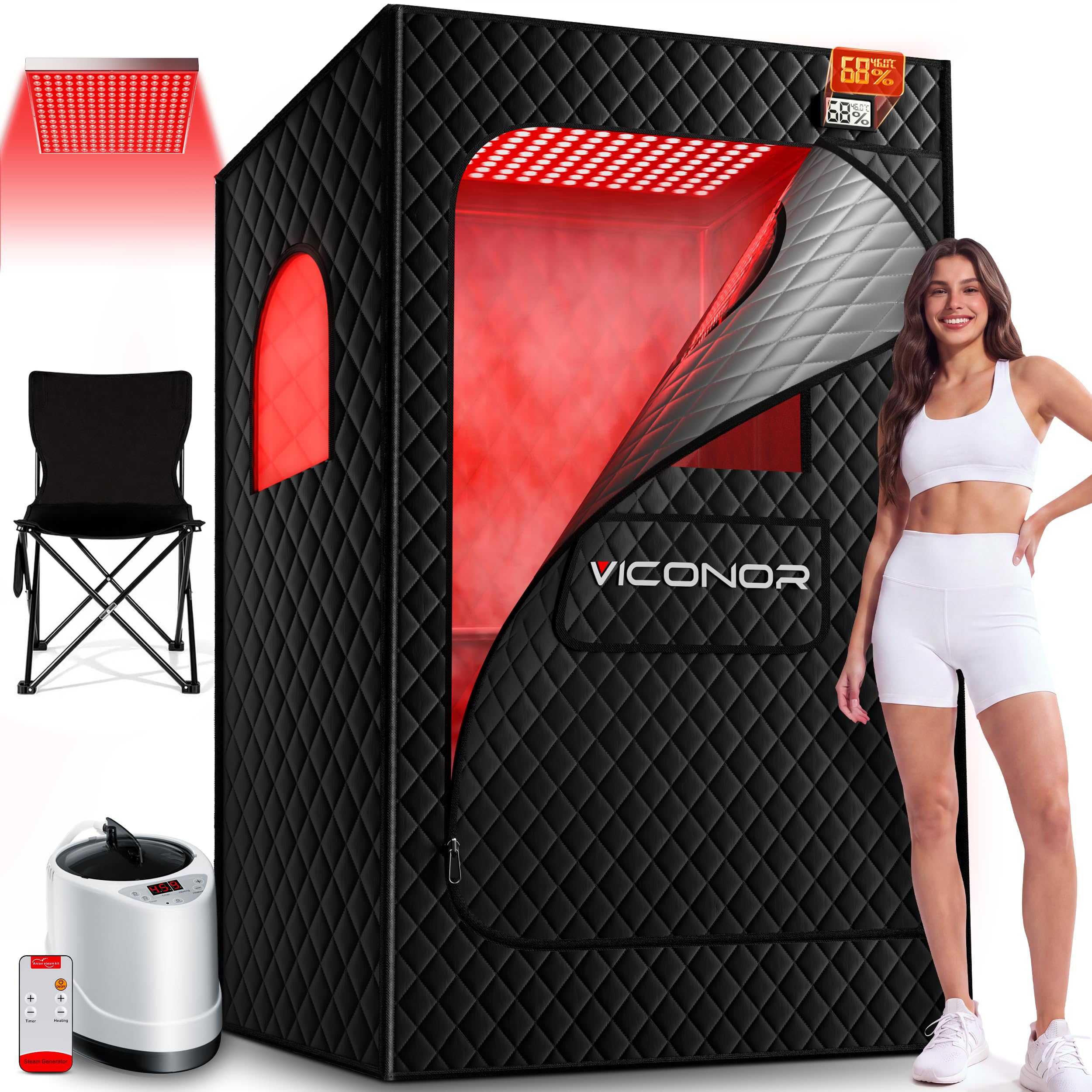 Infrared Sauna Box, Portable Steam Infrared Sauna with Red Light Therapy for Bod
