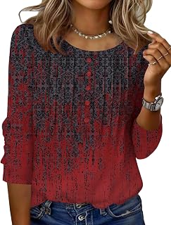 Zeagoo Camiseta de Manga 3/4 para Mujer, Cuello Redondo, Informal, Verano, túnica, Blusas, Camisetas básicas, Blusas, Camisetas Elegantes, Camisas Plisadas
