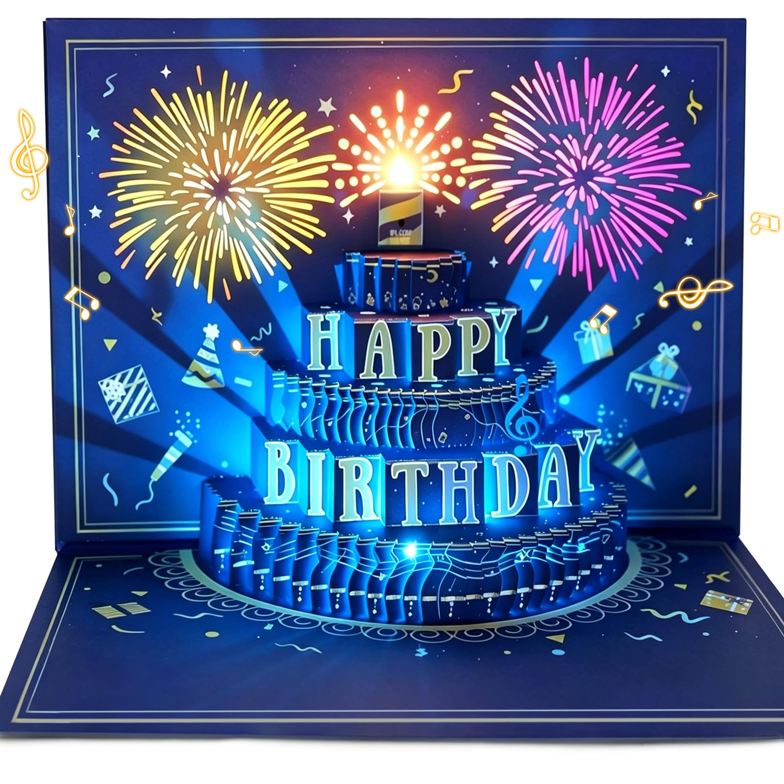 MZD8391 Pop Up Birthday Card with Music, Light, Firework For Men Women | Play Bi