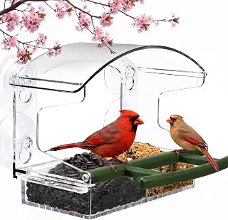 Kingsyard Window Bird Feeder with 4 Extra Strong Suction Cups, Durable Acrylic Bird Feeders for Outdoors, Bird Watching Gift, Easy to Refill & Clean, Garden Decor, Clear
