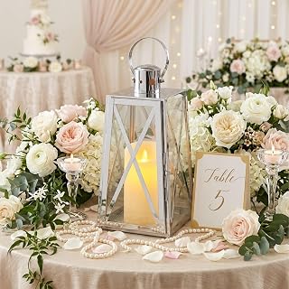 TRIROCKS 30 cm Silver Stainless Steel Candle Lantern with Tempered Glass