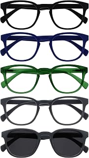 OPULIZE Pop Pack 5 Reading Glasses Retro Round Sunglasses Black Blue Green Grey Men Women RRRRS2-13677 +2.00