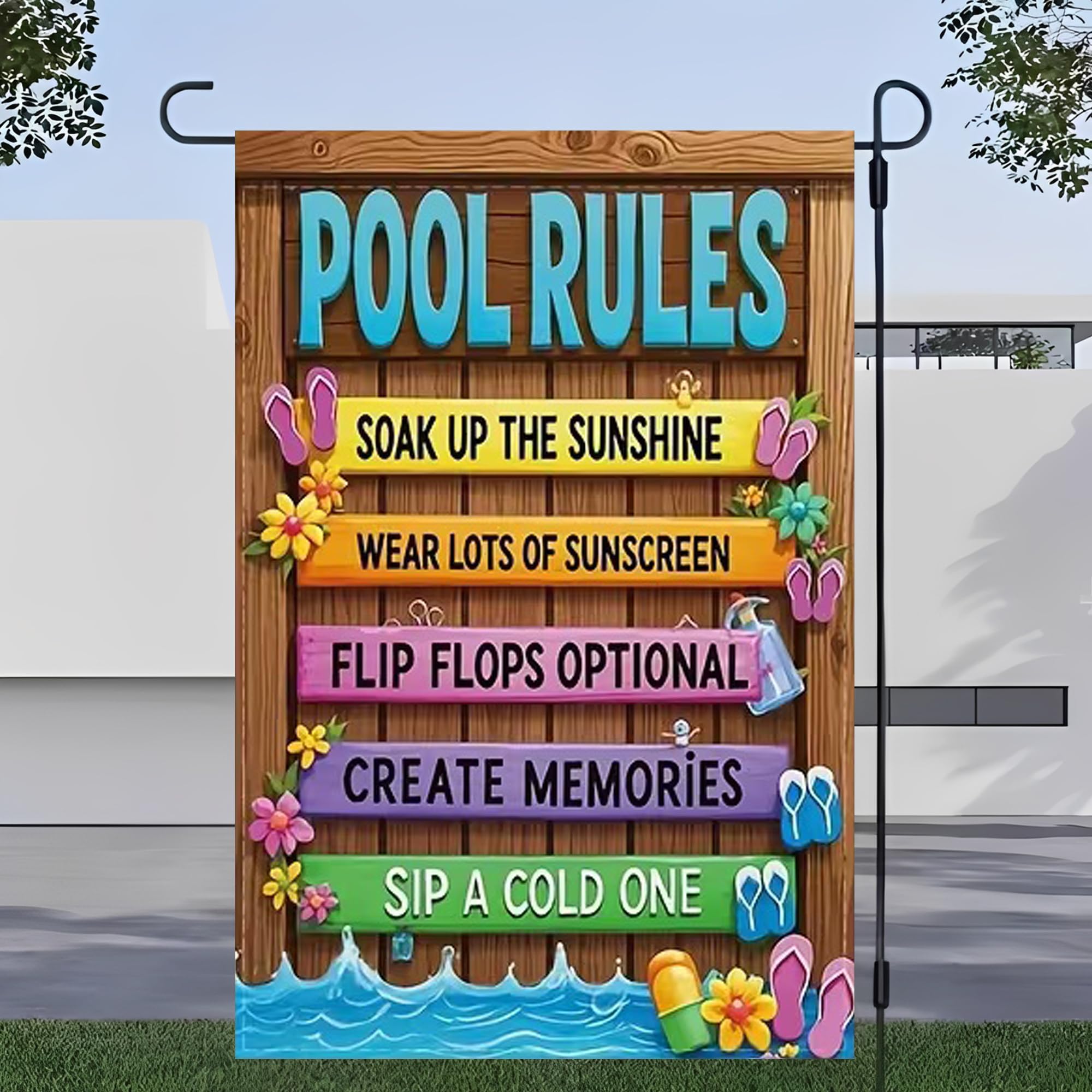 Garden Flag 12x18 Inch Pool Rules Weatherproof Flag for Outdoor Yard Lawn Decora