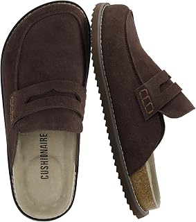 CUSHIONAIRE Zola Women's Penny Clog Mule - Suede slip-on with memory foam, cork footbed and flexible outsole