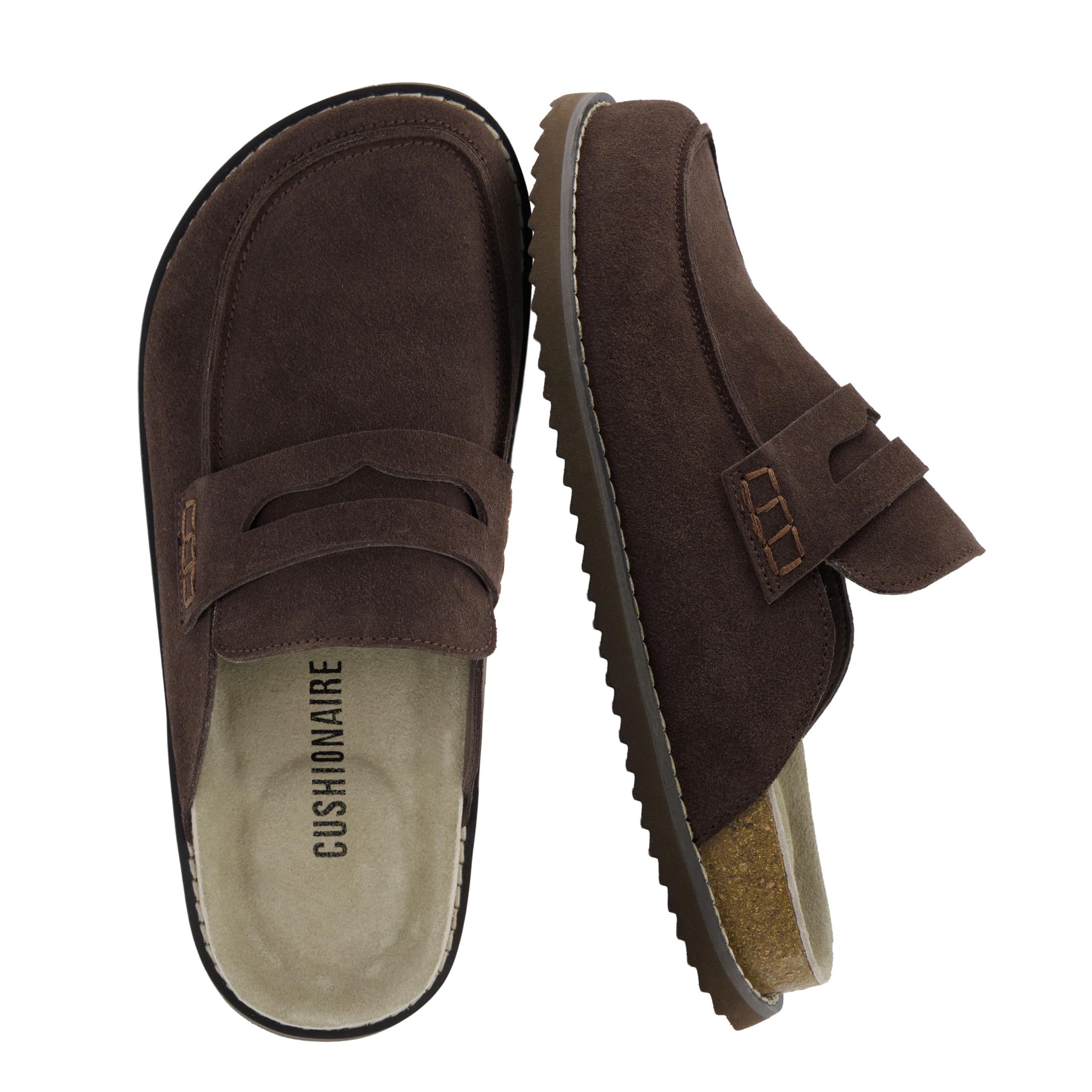 CUSHIONAIRE Zola Women's Penny Clog Mule - Suede slip-on with memory foam, cork 