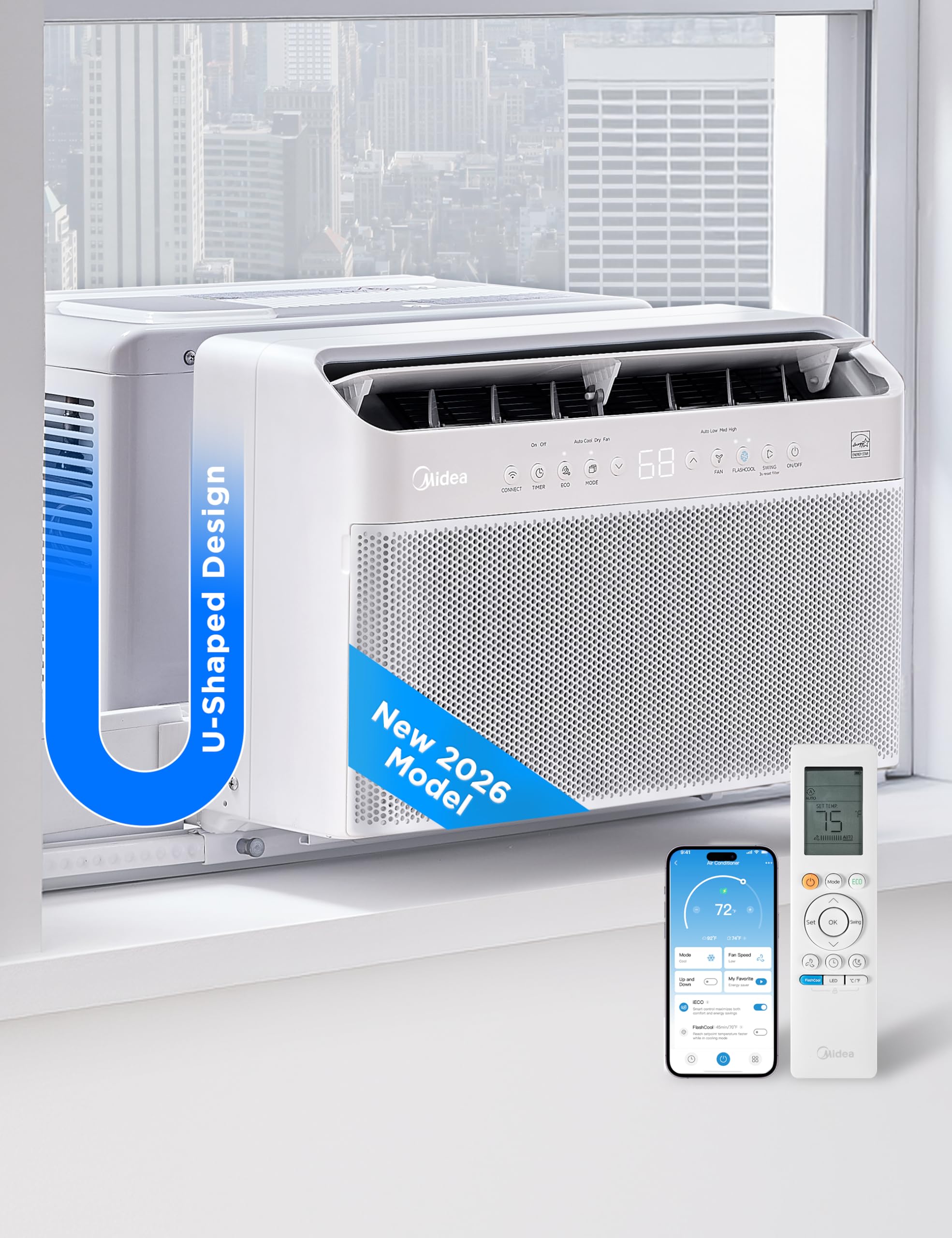 Midea 10,000 BTU U Shaped Window Air Conditioner, Cools up to 450 Sq Ft | Ultra 