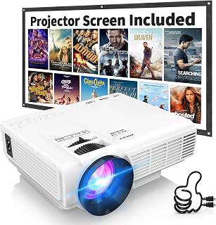 【Projector Screen Included】 1080P Mini Projector with Two-Way Bluetooth, 50% Zoom, Portable Outdoor Movie Projecteur, Compatible with TV Stick, Video Games, HDMI, USB, Smartphone