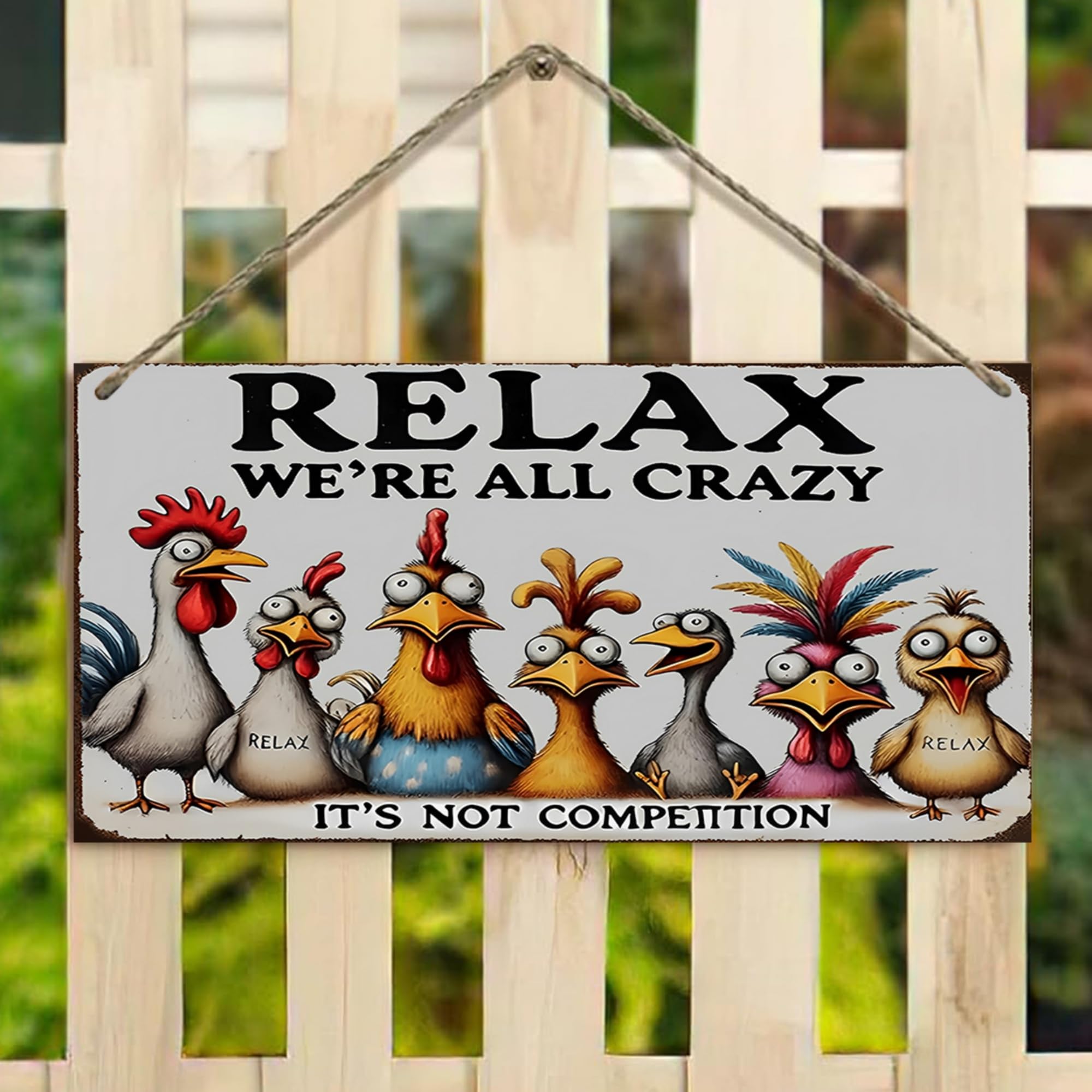 Hanging Sign 4x8 Inches Density Fiberboard Rustic Fence Porch Garden Decor (Vint