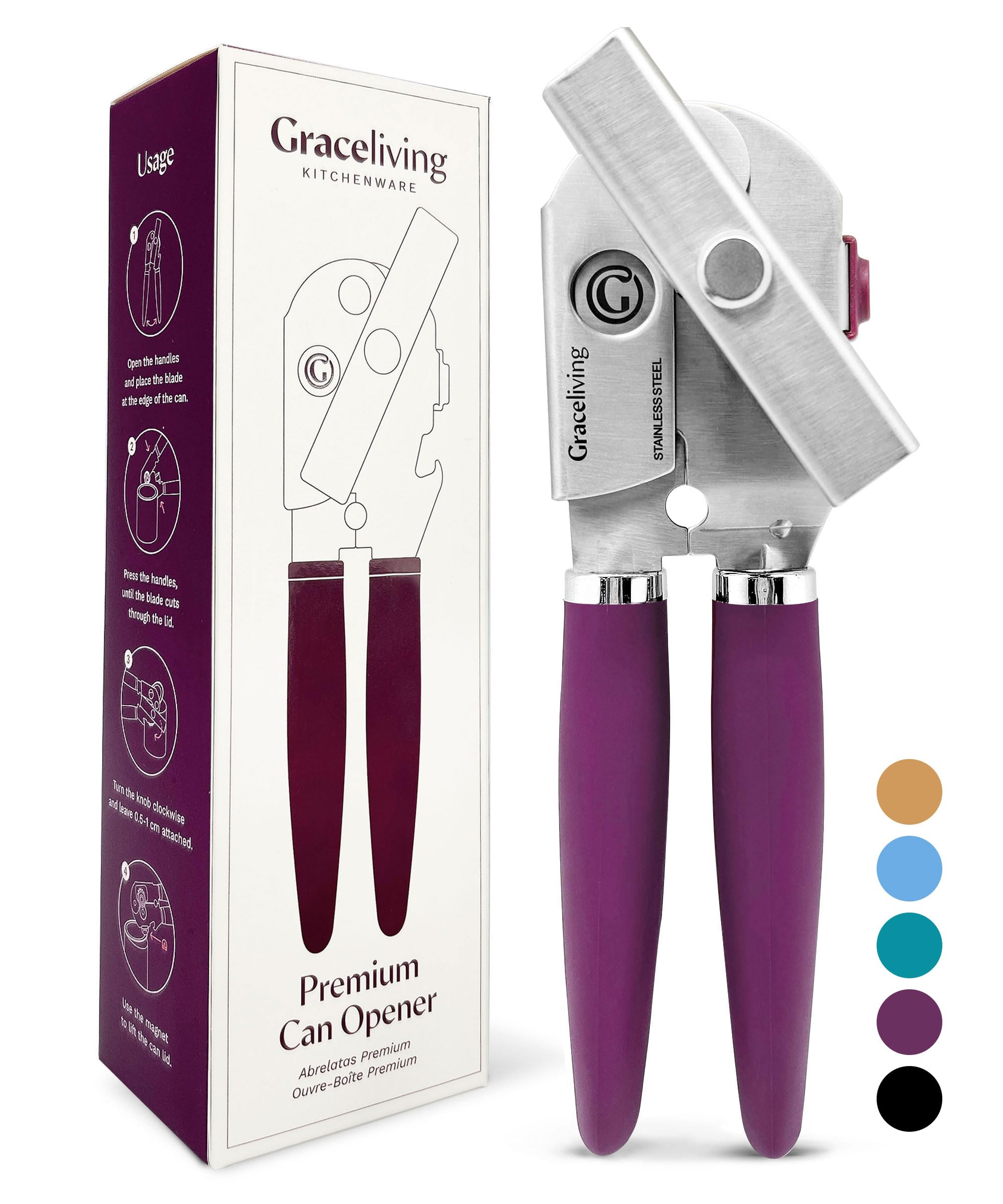Heavy Duty Manual Can Opener with Magnetic Lid Lifter, Mauve