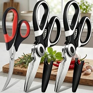 Multipurpose Kitchen Scissors - 3 Pack Stainless Steel Kitchen Scissors Heavy Duty for Cutting Meat, Fish, Poultry, Vegetables, Food Preparation, Multipurpose Sharp Kitchen Scissors Set
