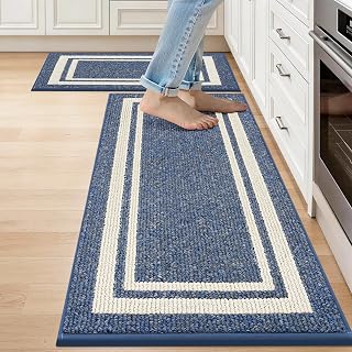 COSY HOMEER Kitchen Mat [2PCS] Thick Non Slip 20"x30"+20"x48" Ergonomic Comfort Kitchen Mat for Kitchen,Floor,Blue Frame
