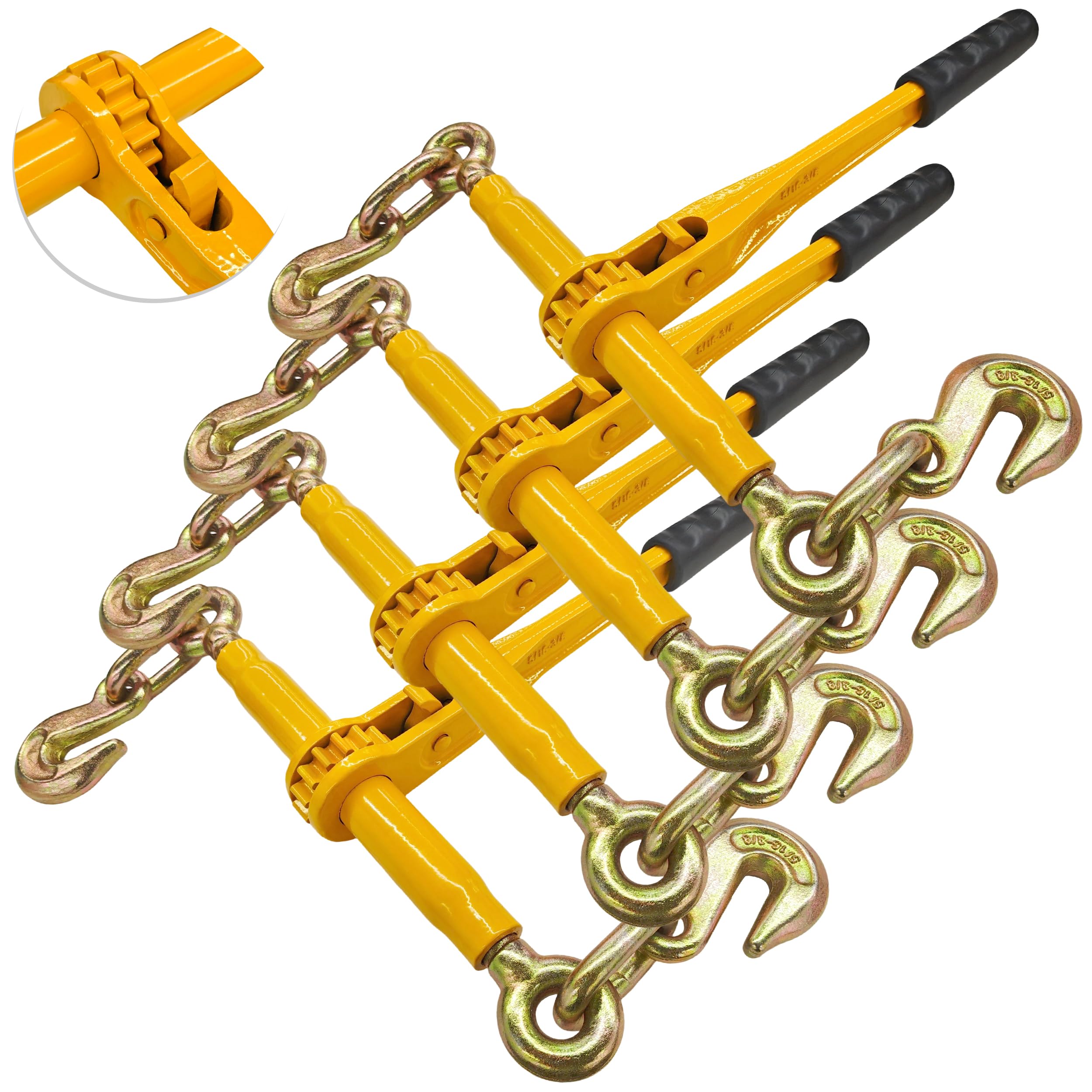 KJE 4Pack Ratchet Chain Binders 3/8'' - 1/2'', Heavy Duty Ratcheting Binder WLL 