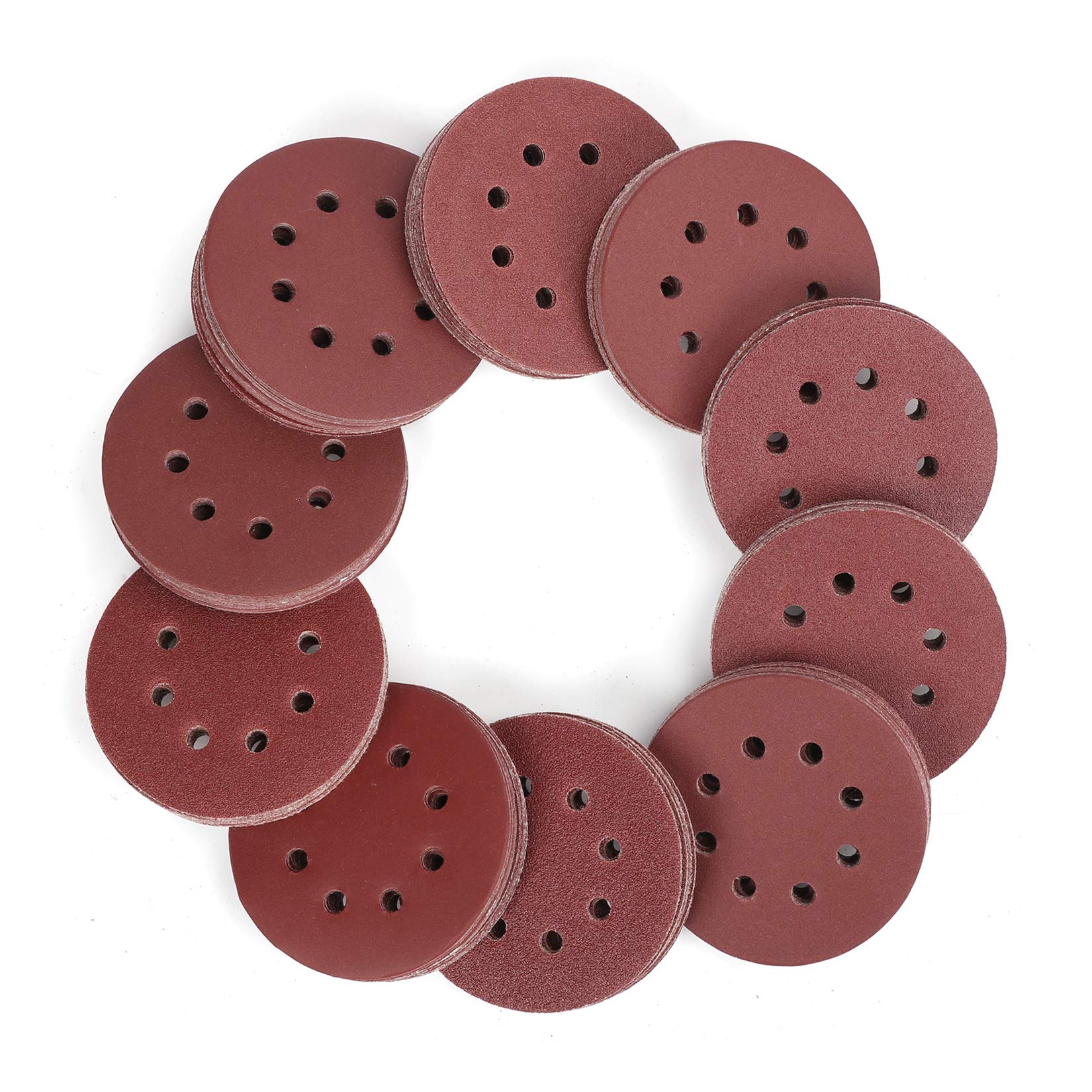 WORKPRO 150 Pack 5 Inch Sanding Discs Sandpaper, 8-Hole Hook and Loop | 10 Grits