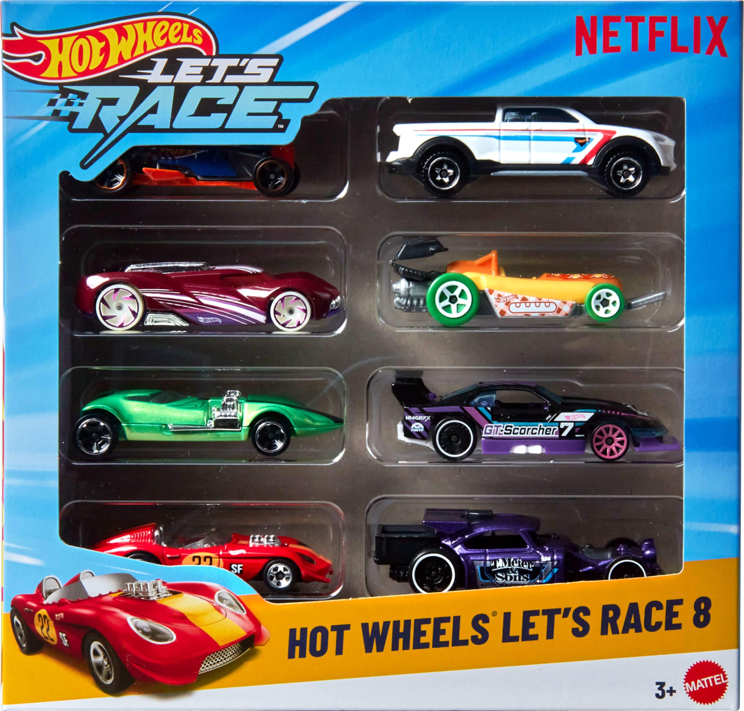 Hot Wheels Let’s Race 8-Pack | Multipack Set of 8 Toy Cars & Trucks in 1:64 Scal