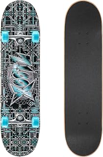 Xootz 31” x 8” Complete Skateboard for Beginners, 9 Ply Maple Deck, Double Kick Standard Board, for Boys and Girls, Multiple Colours