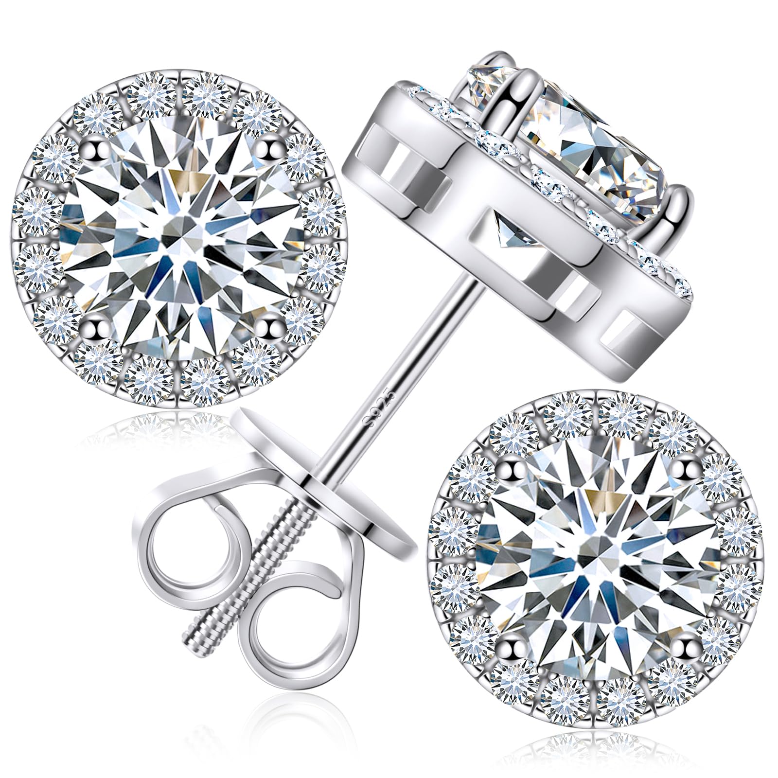 Moissanite Stud Earrings Screw Back 0.2CT-8.0CT 18K White Yellow Gold Plated S92