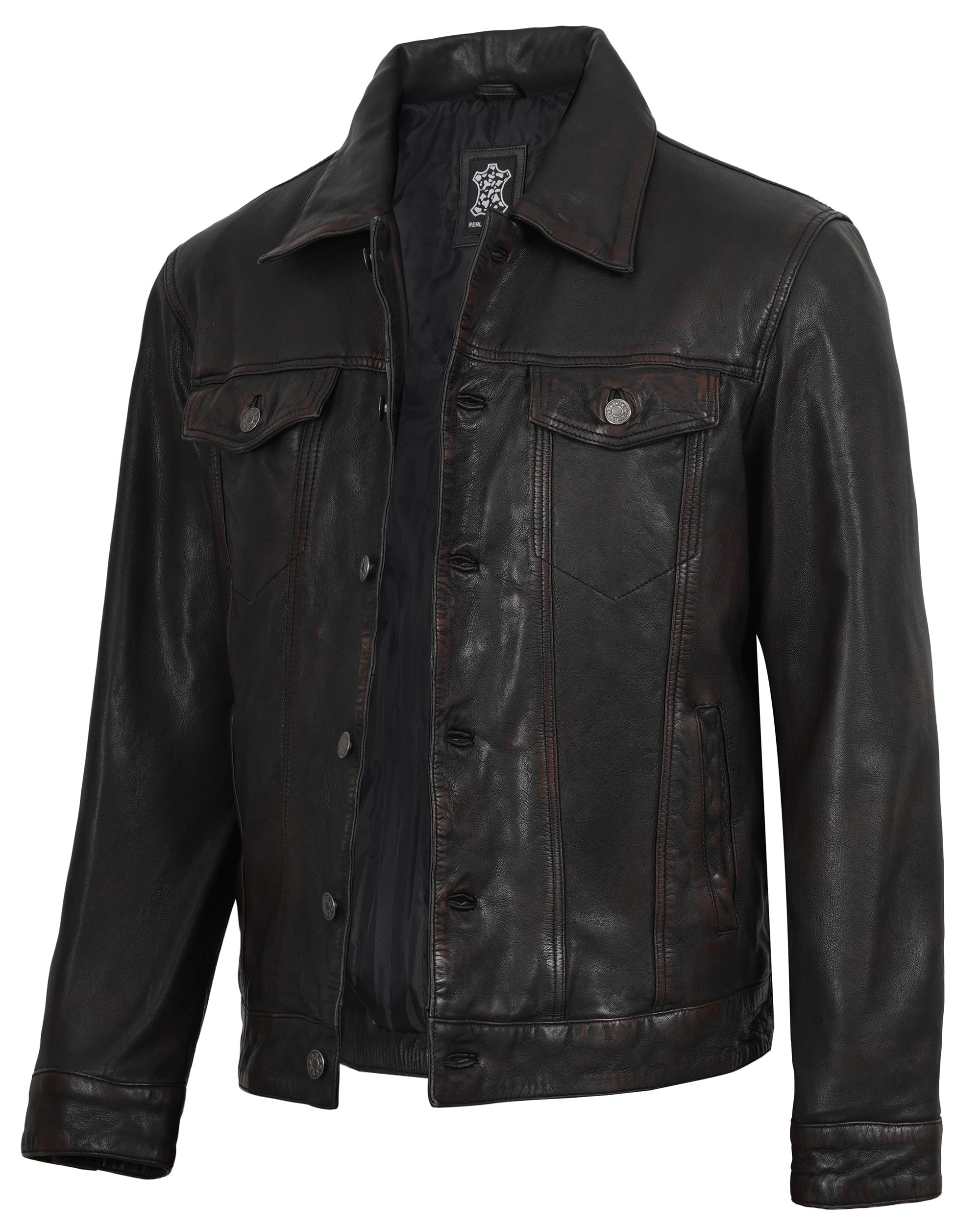 Decrum Trucker Leather Jacket Men - Vintage Style Real Lambskin Leather Jackets 