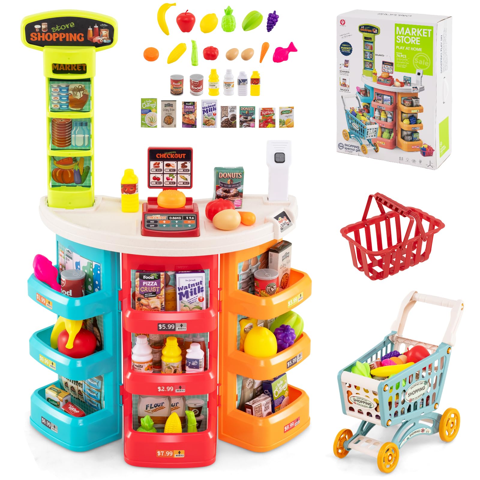 Costzon Grocery Store Pretend Play, Play Grocery Store w/ Shopping Cart | Basket