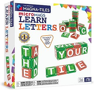 MAGNA-TILES microMAGS Learn Letters 56-Piece Magnetic Construction Set, The Original Magnetic Building Brand