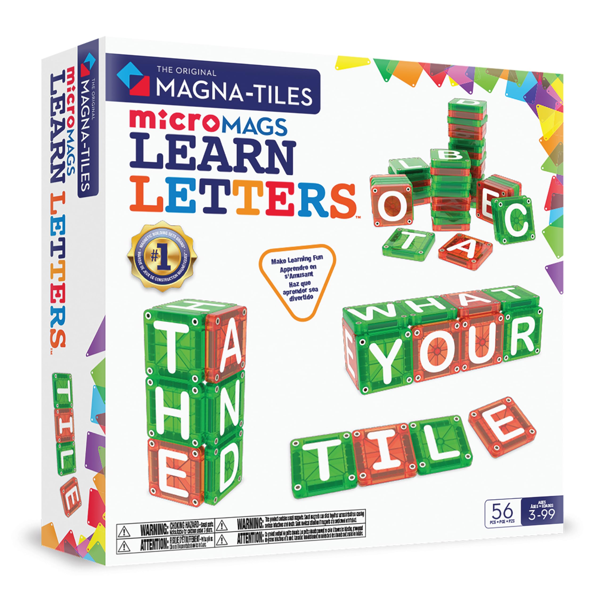MAGNA-TILES microMAGS Learn Letters 56-Piece Magnetic Construction Set, The Orig