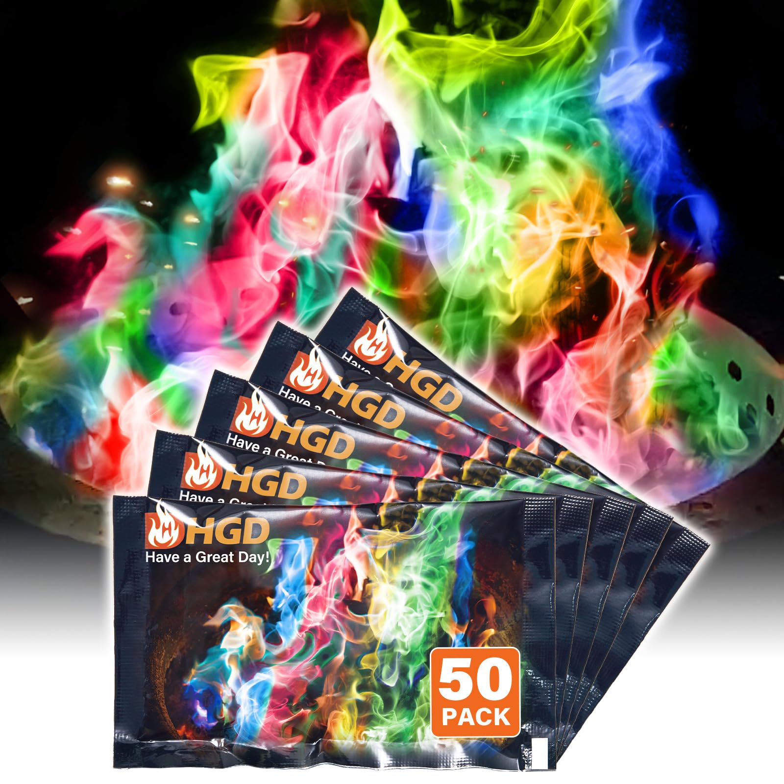 HGD (50 Pack) Fire Color Changing Packets for Fire Pit, Indoor/Outdoor Fireplace