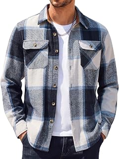 COOFANDY Camisas de franela de manga larga para hombre, camisa de franela de moda, camisa casual con botones y bolsillos