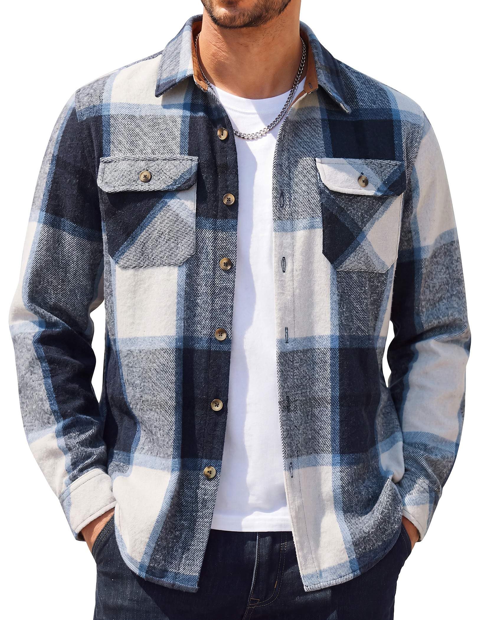 COOFANDY Camisas de franela de manga larga para hombre, camisa de franela de mod