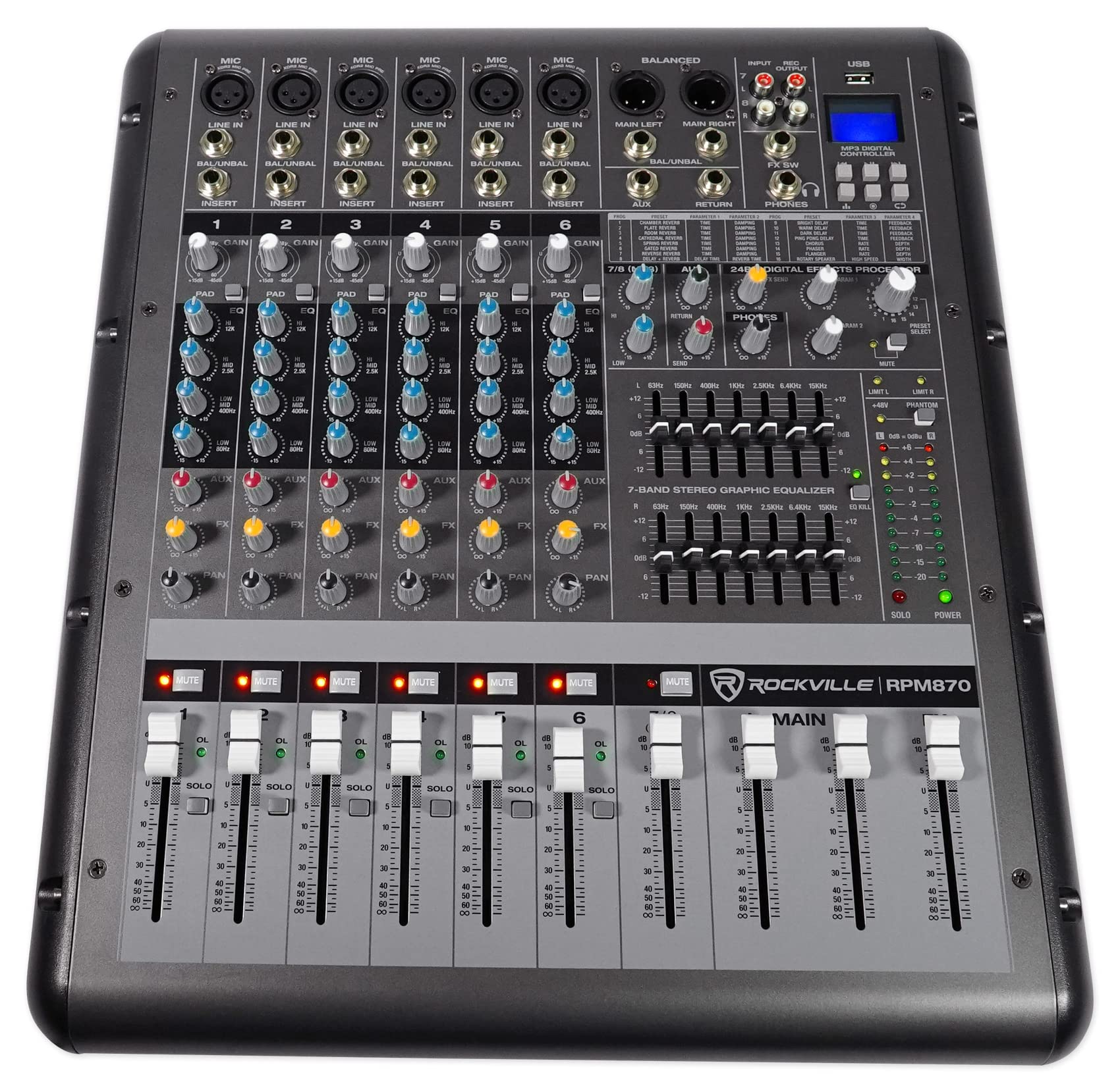 Rockville RPM870 8-Channel 6000W Powered Mixer with USB Bluetooth FX | Playback/