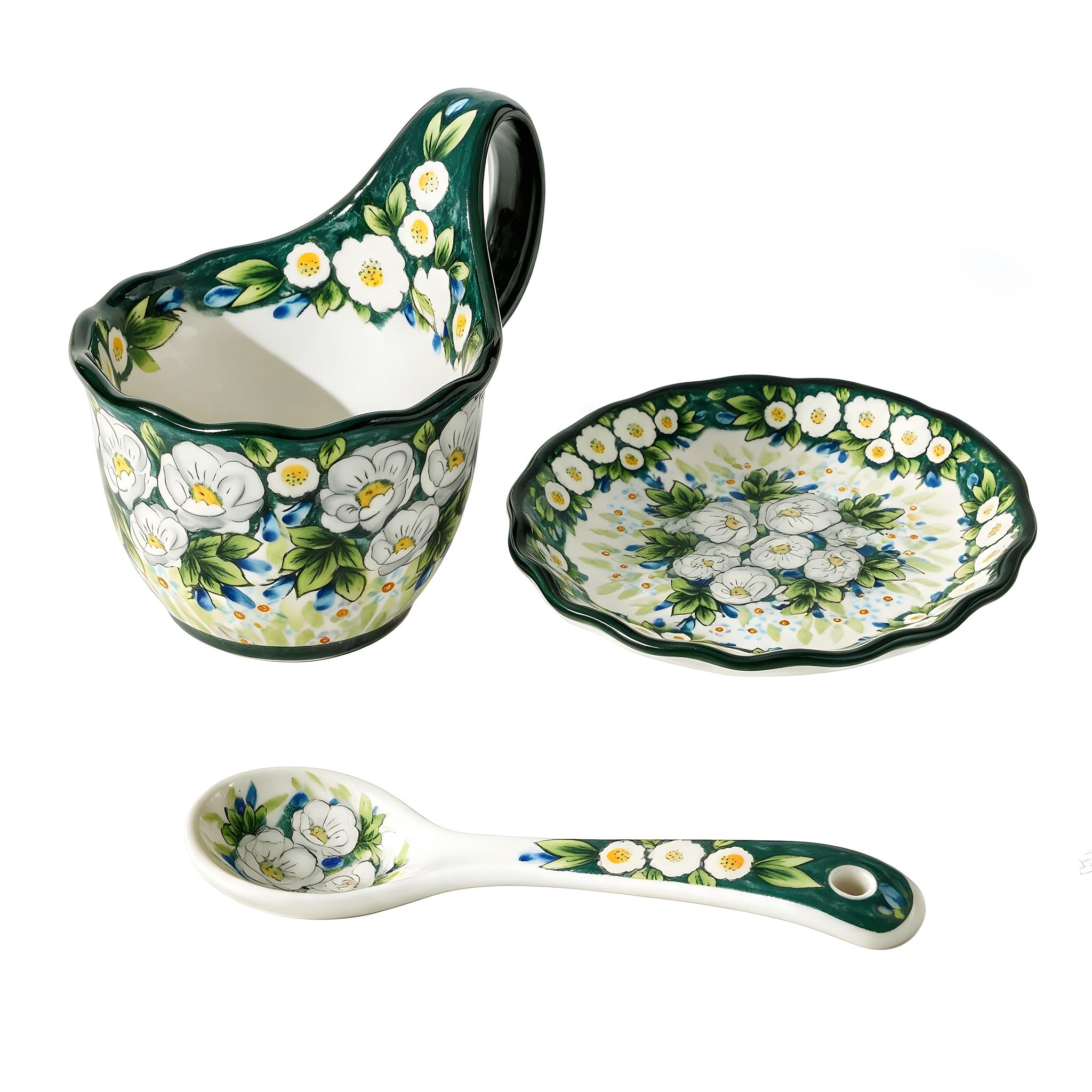 ALMA 16oz Soup Bowl with Handle, Ceramic Soup mug Set with Spoon&Side Plate | Ha