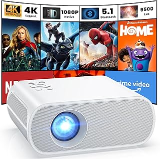 HOMPOW Native 1080P Projector, Mini Bluetooth Portable Movie Projector | Electric Focus, AutoKeystone, Built-in Speaker, Outdoor/Indoor Home Theater, HDMI/USB Compatible with iPhone/Laptop/Xbox/PS5