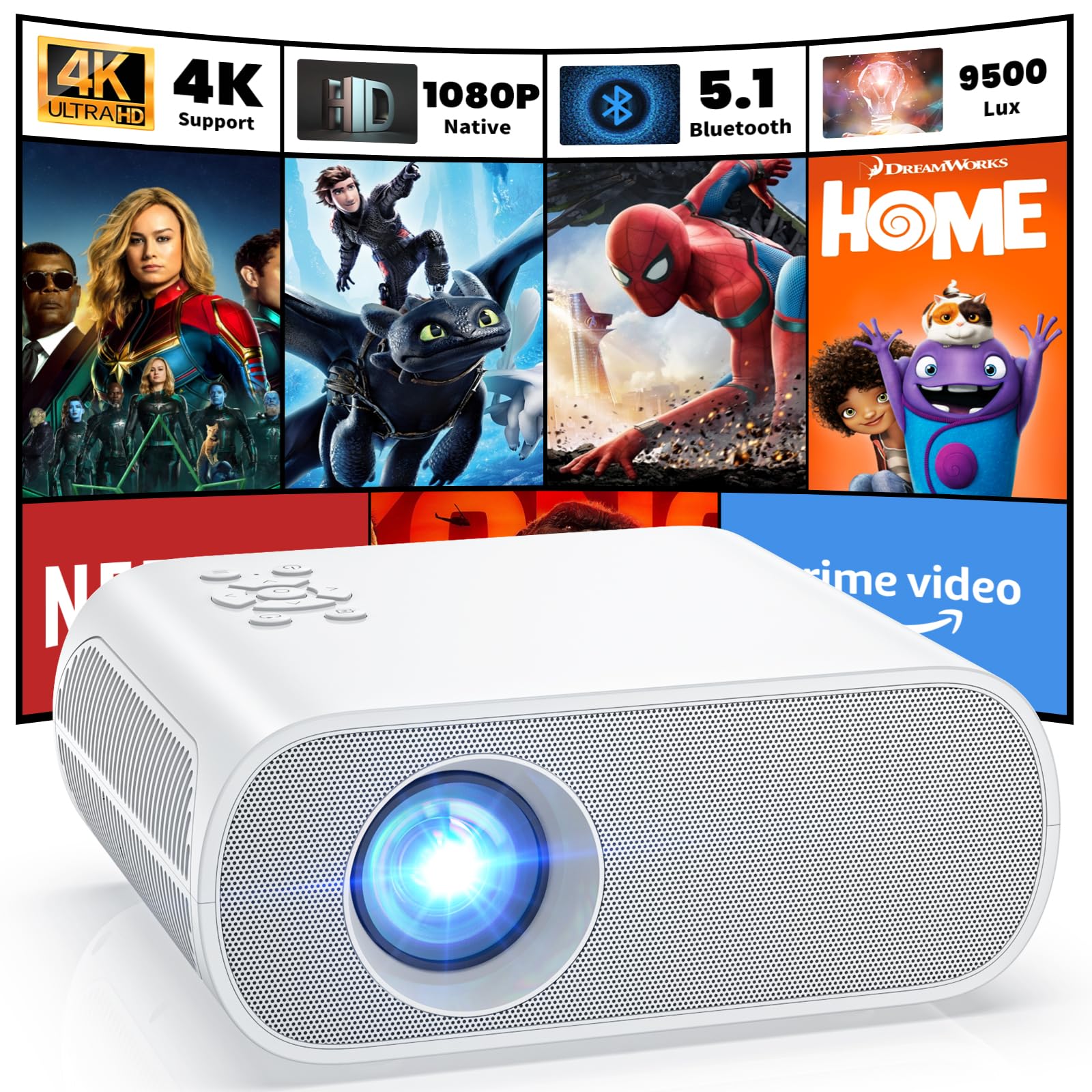 HOMPOW Native 1080P Projector, Mini Bluetooth Portable Movie Projector | Electri