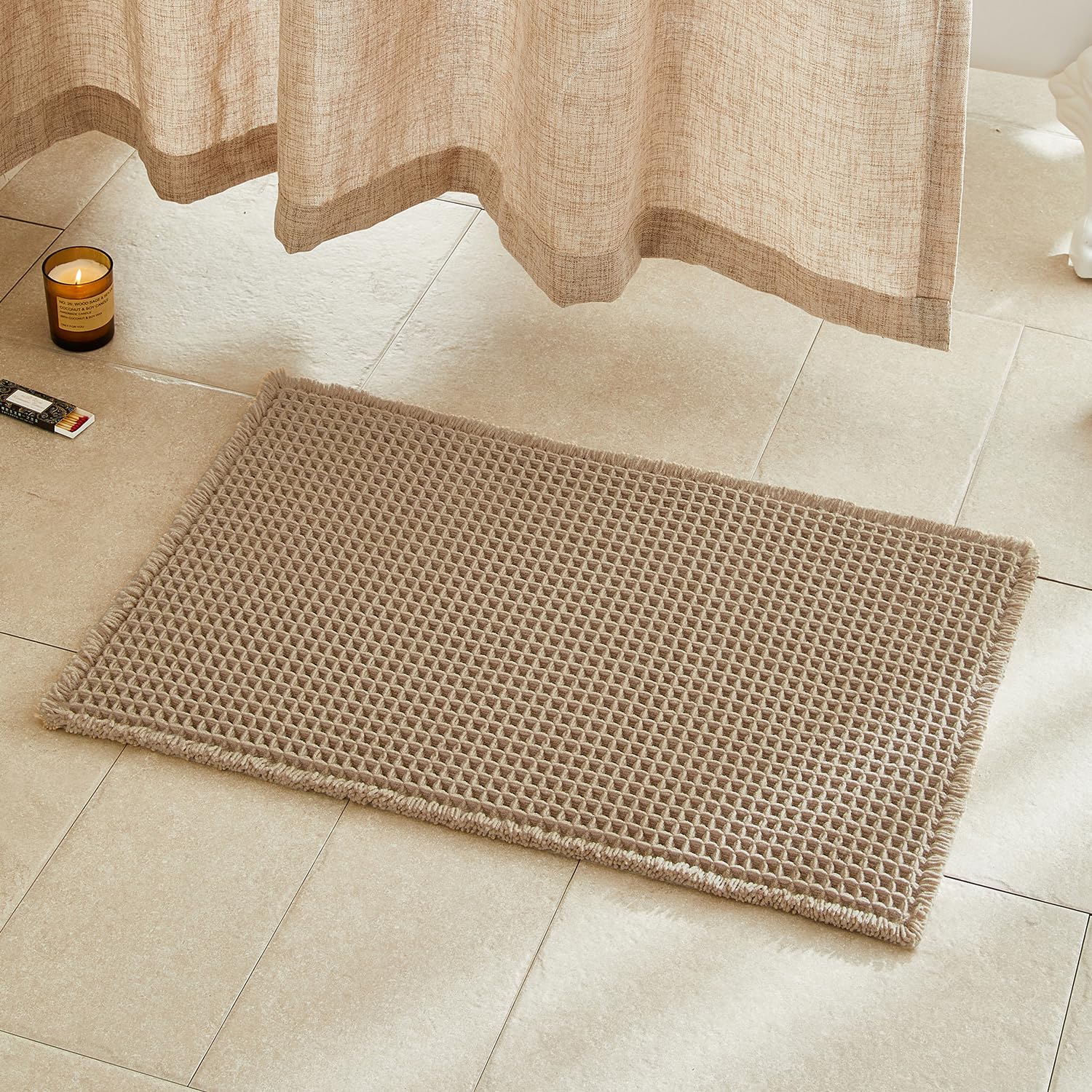 TYUU Waffle Bath Mat, Boho Bathroom Rugs Non Slip Washable, 30x20 Khaki | Super 