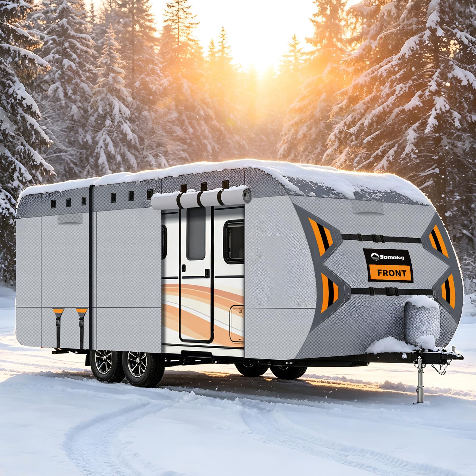 Somokg Travel Trailer RV Cover 24-27 FT, 9 Layers Heavy Duty Camper Cover, Rip-S