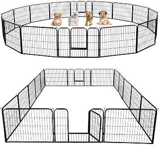 Yaheetech Dog Playpen 24in 16 Panels Pet Fence for Indoor Yard RV Camping | Easy Setup, Heavy Duty Rustproof Frame with Secure Latch Door, DIY Layouts,Foldable Storage, for Puppies & Small Dogs