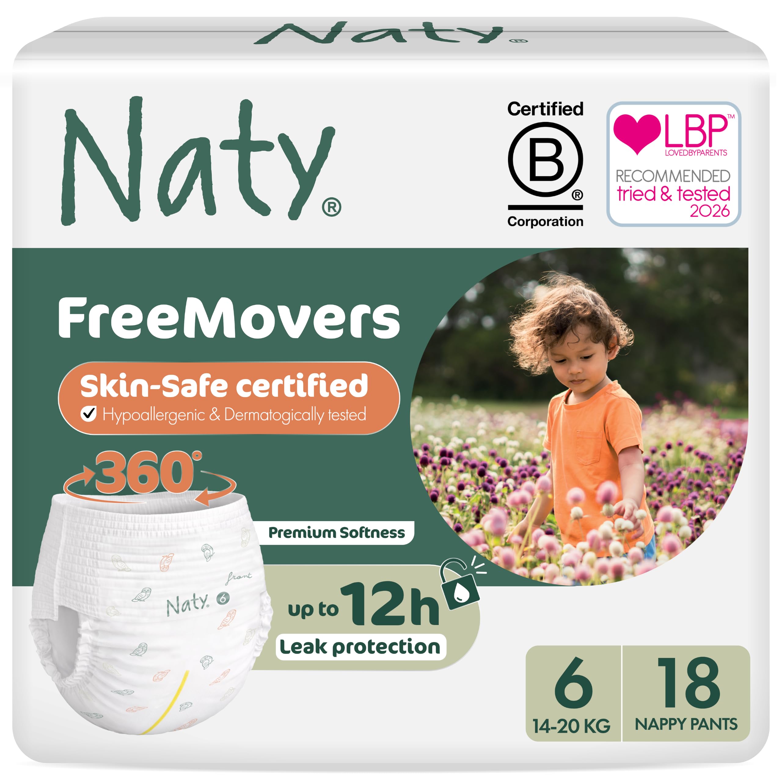 Naty FreeMovers Nappy Pants, Size 6 (16+kg), 18 Count | For Sensitive Skin, Hypo