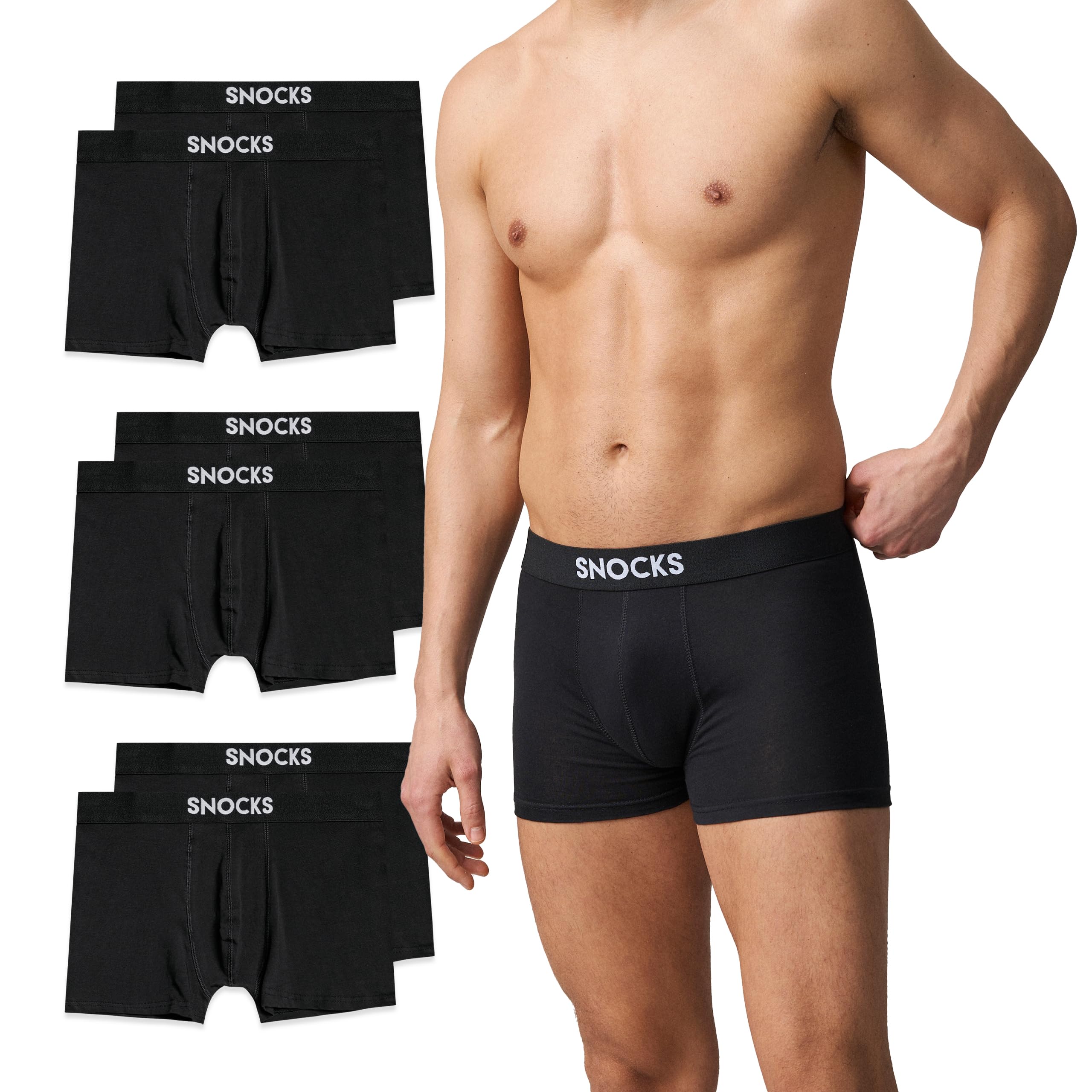 Snocks Boxershorts Herren aus Bio-Baumwolle, 6er Pack | elastischer Gummibund, a
