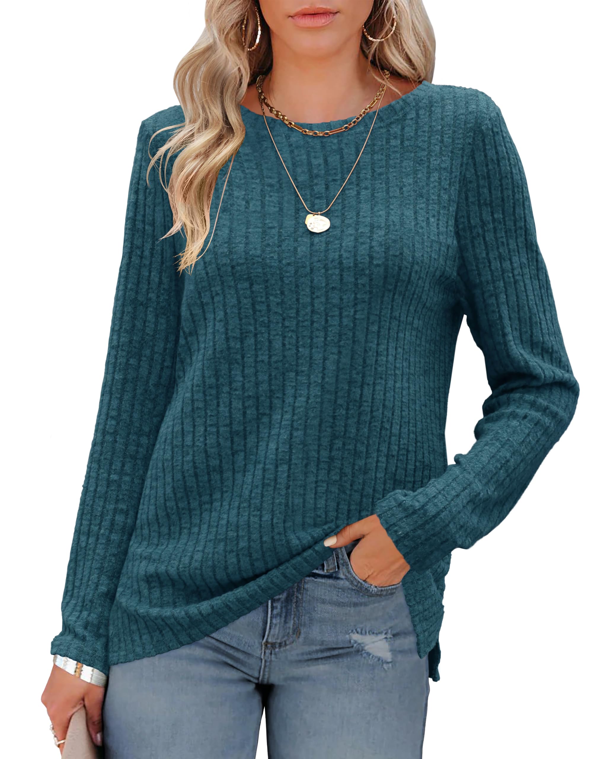Odosalii Womens Tops Crewneck Long Sleeve Jumper Shirts Pullover Sweaters