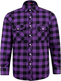 J.VER Mens Flannel Plaid Shirt Long Sleeve Regular Fit Casual Plaid Button Down Cotton Work Shirt S-8XL, Purple and Black, 6XL