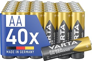 VARTA AA Batteries Pack of 40 Power on Demand Alkaline 1.5V Pack for Computer Accessories Smart Home Devices Made in Germany Exclusive on Amazon