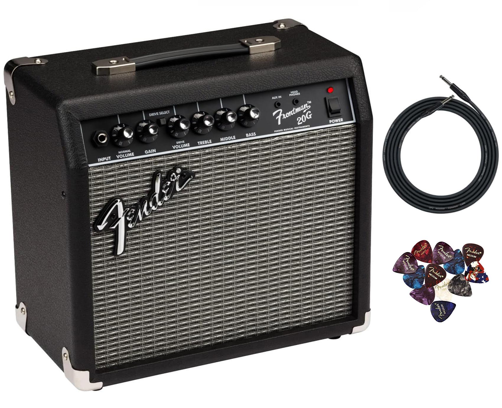 Fender Frontman 20G Guitar Combo Amplifier - Black Bundle with Cable and Austin 