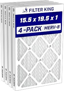 Filter King 15.5x19.5x1 Air Filter MERV 8, AC Furnace Filters (4-Pack) | Dust & Allergy Control (Actual Size: 15.5 x 19.5 x .75)