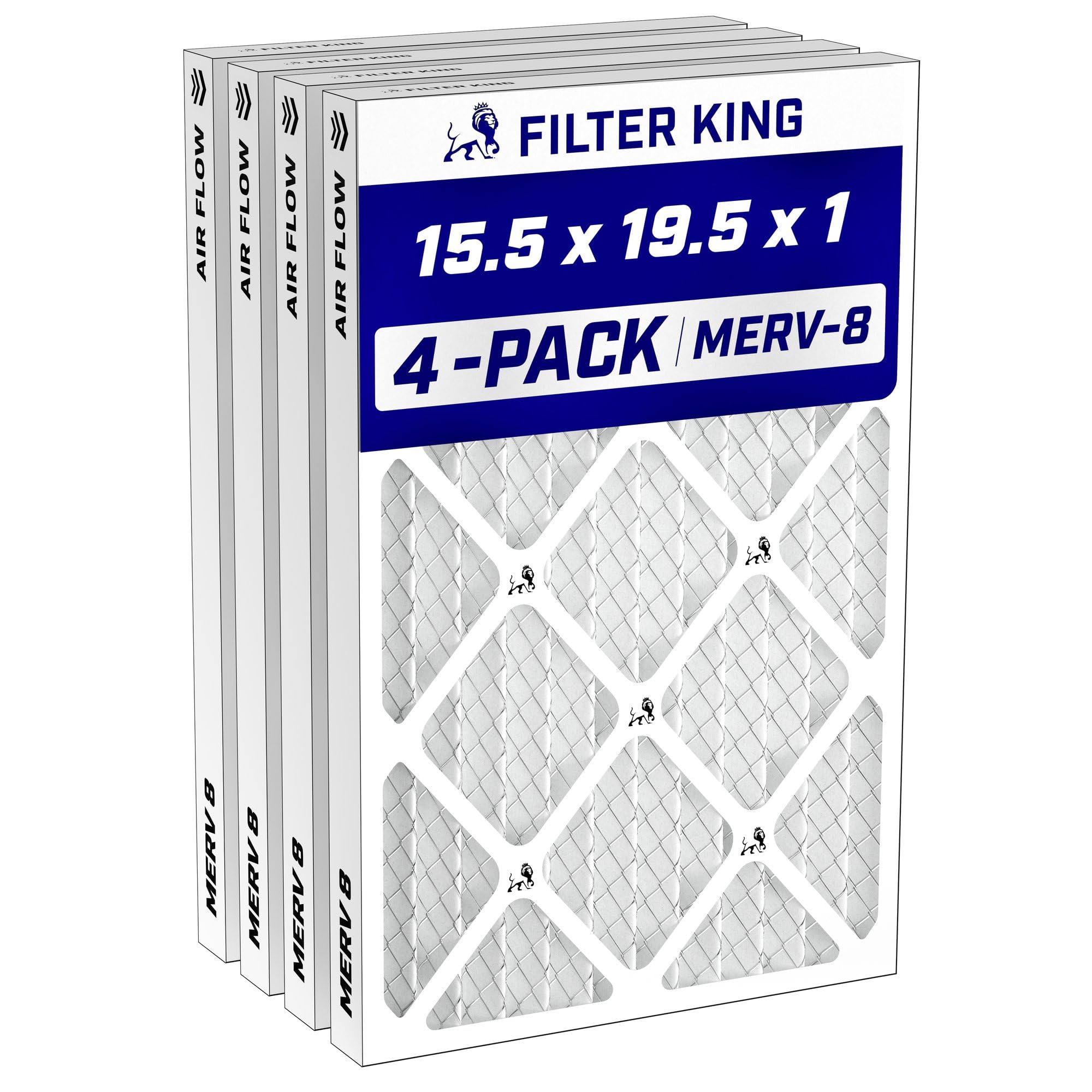 Filter King 15.5x19.5x1 Air Filter MERV 8, AC Furnace Filters (4-Pack) | Dust & 