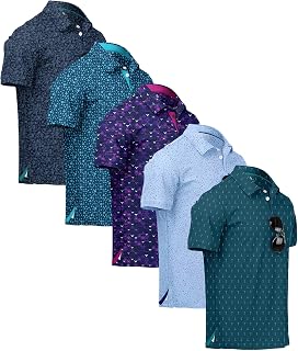 ZITY 5 Pack Mens Golf Shirt Short Sleeve UPF 50+ Print Patterns Casual Polo