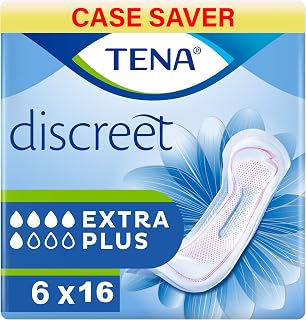 TENA Lady Discreet Extra Plus, 96 Incontinence Pads (16 x 6 Packs) Individually Wrapped for Women with Medium-Heavy Bladder Weakness, Incontinence and Loss