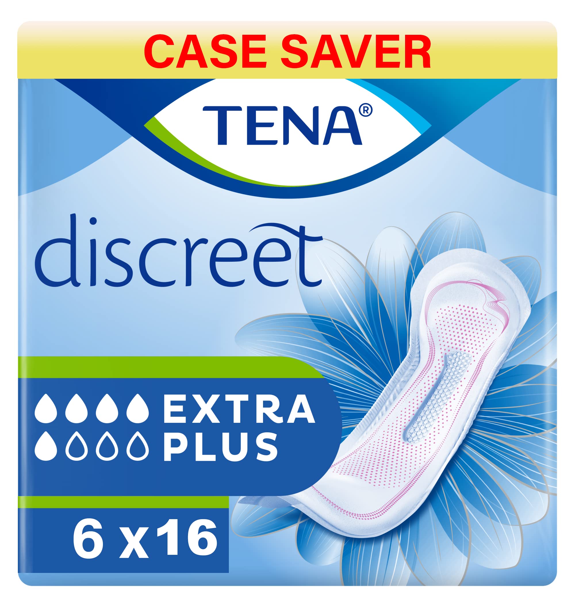 TENA Lady Discreet Extra Plus, 96 Incontinence Pads (16 x 6 Packs) Individually 