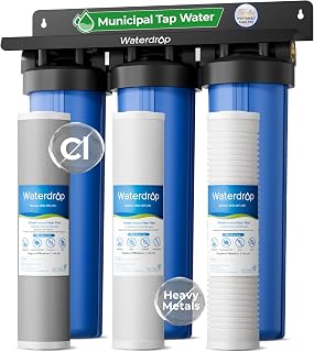 Waterdrop WHF3T-PG 3-Stage Whole House Water Filter System, 5 Micron | Highly Reduces Lead, Chlorine, Odor and Taste, 7-Stage Filtration, with Carbon Filter & Sediment Filter, 1" Inlet/Outlet