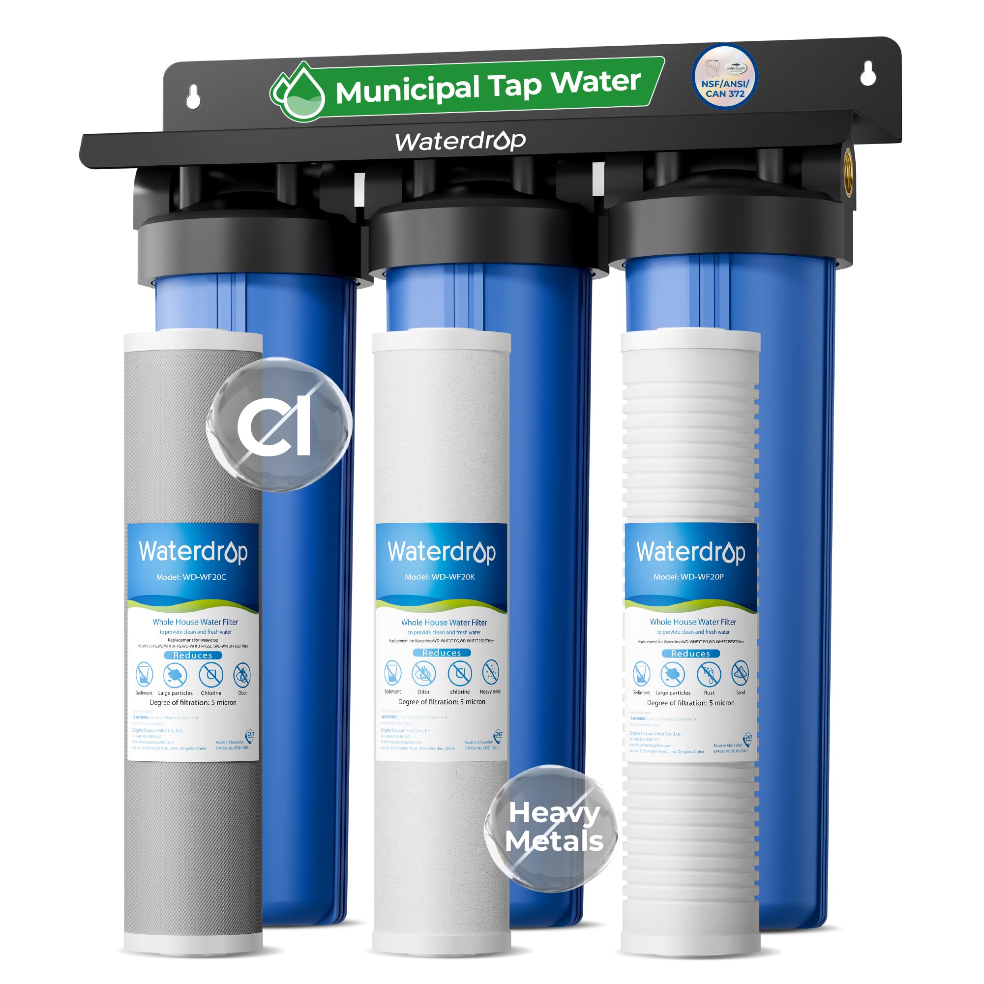 Waterdrop WHF3T-PG 3-Stage Whole House Water Filter System, 5 Micron | Highly Re